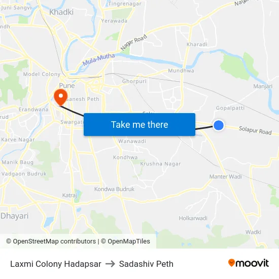 Laxmi Colony Hadapsar to Sadashiv Peth map