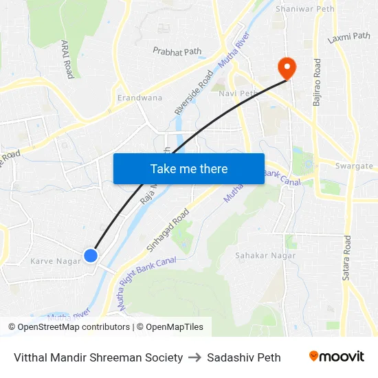 Vitthal Mandir Shreeman Society to Sadashiv Peth map