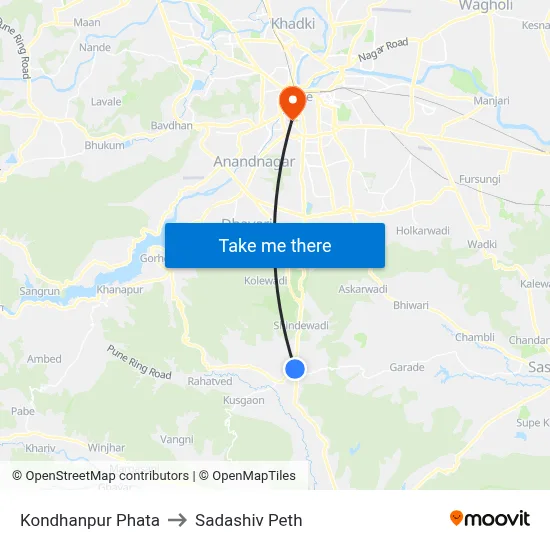 Kondhanpur Phata to Sadashiv Peth map