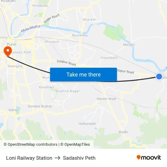 Loni Railway Station to Sadashiv Peth map