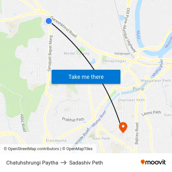 Chatuhshrungi Paytha to Sadashiv Peth map