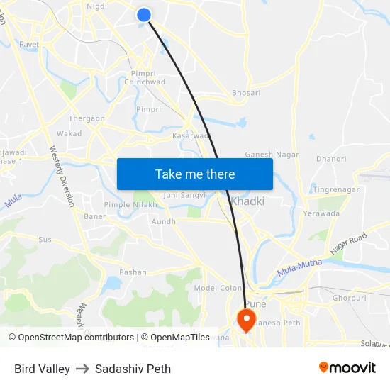 Bird Valley to Sadashiv Peth map