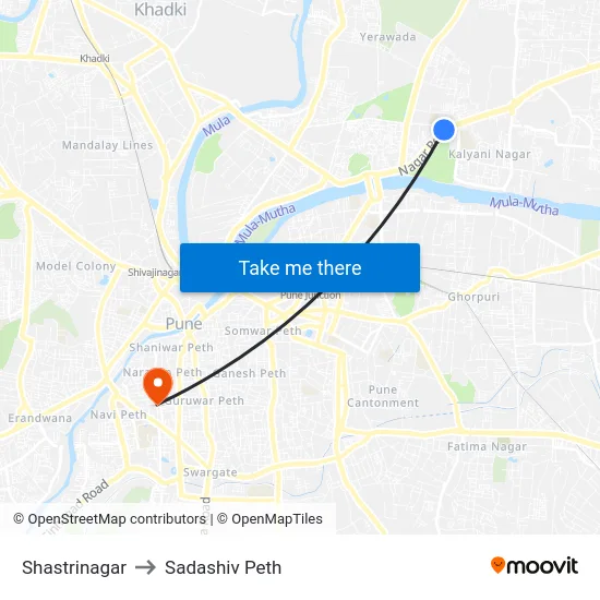 Shastrinagar to Sadashiv Peth map