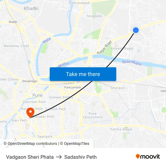 Vadgaon Sheri Phata to Sadashiv Peth map