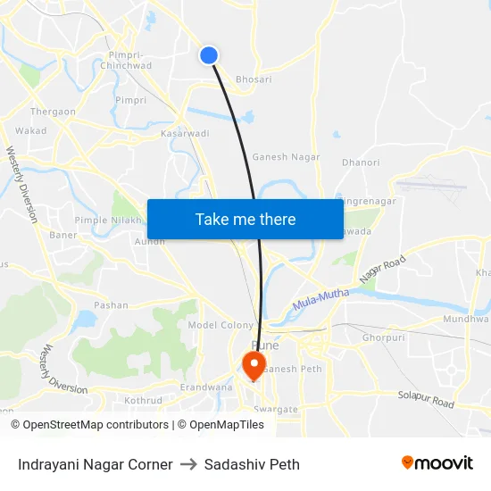 Indrayani Nagar Corner to Sadashiv Peth map