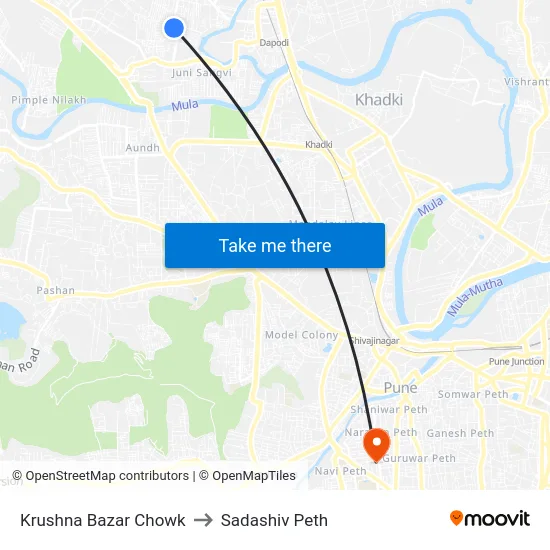 Krushna Bazar Chowk to Sadashiv Peth map