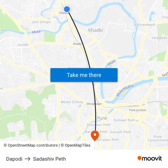 Dapodi to Sadashiv Peth map