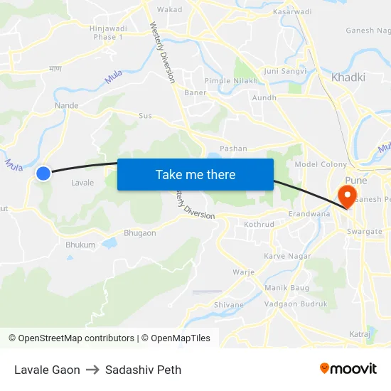 Lavale Gaon to Sadashiv Peth map