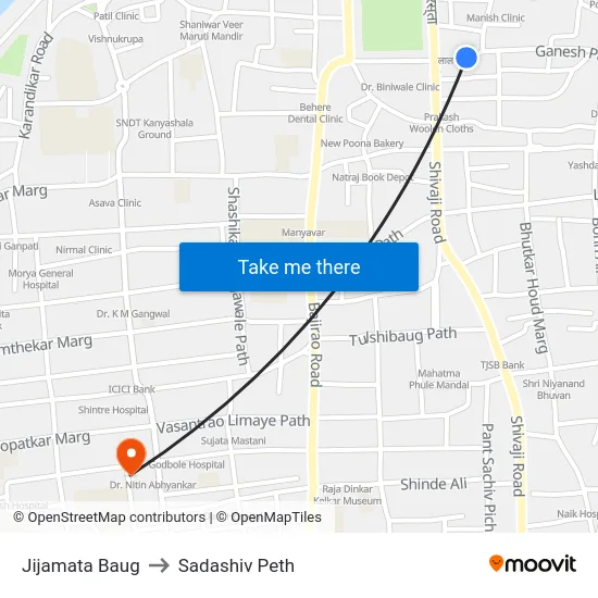 Jijamata Baug to Sadashiv Peth map