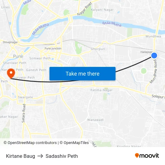 Kirtane Baug to Sadashiv Peth map