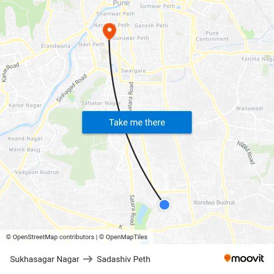 Sukhasagar Nagar to Sadashiv Peth map