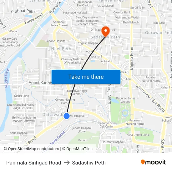 Panmala Sinhgad Road to Sadashiv Peth map