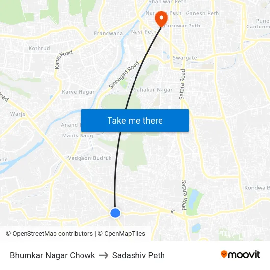 Bhumkar Nagar Chowk to Sadashiv Peth map