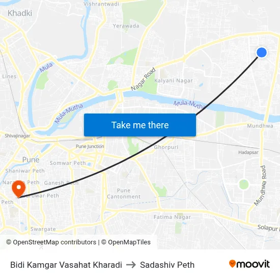 Bidi Kamgar Vasahat Kharadi to Sadashiv Peth map