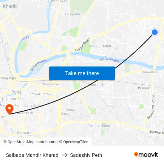 Saibaba Mandir Kharadi to Sadashiv Peth map