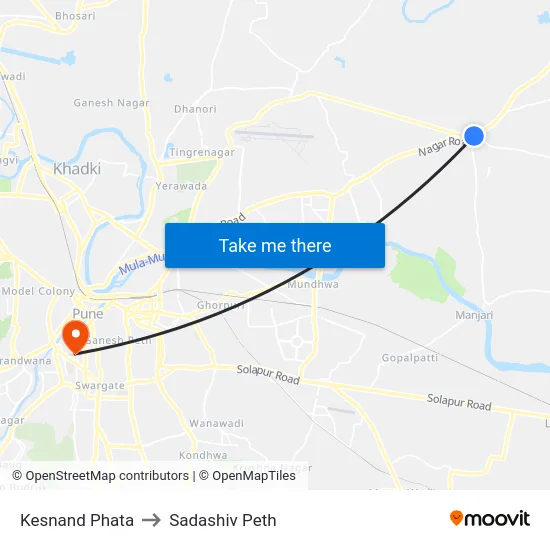 Kesnand Phata to Sadashiv Peth map