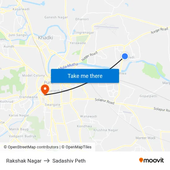 Rakshak Nagar to Sadashiv Peth map