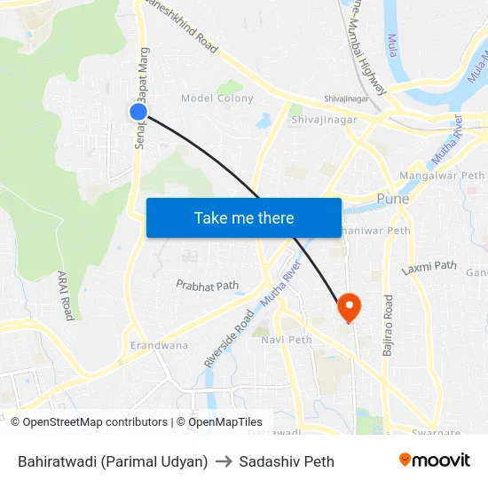 Bahiratwadi (Parimal Udyan) to Sadashiv Peth map