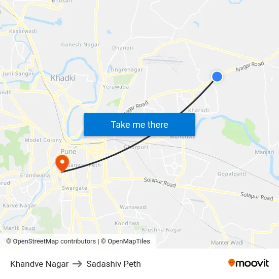 Khandve Nagar to Sadashiv Peth map