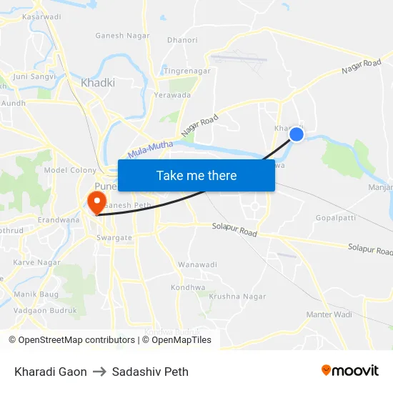 Kharadi Gaon to Sadashiv Peth map