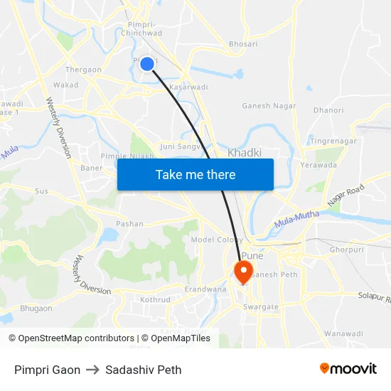 Pimpri Gaon to Sadashiv Peth map