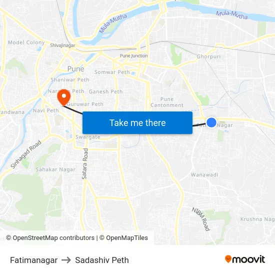 Fatimanagar to Sadashiv Peth map