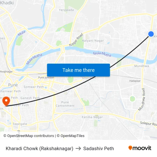 Kharadi Chowk (Rakshaknagar) to Sadashiv Peth map