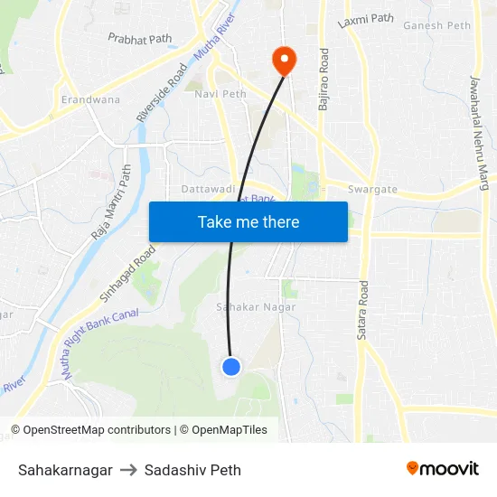 Sahakarnagar to Sadashiv Peth map