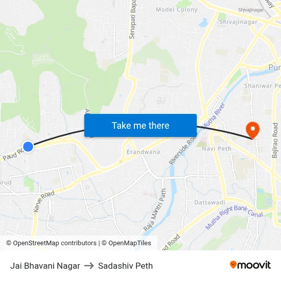Jai Bhavani Nagar to Sadashiv Peth map