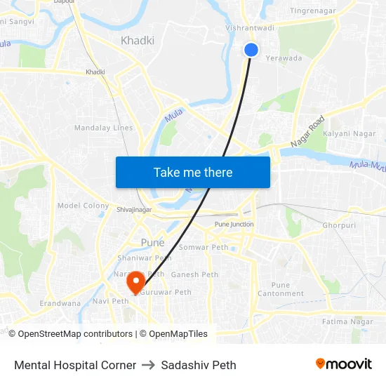 Mental Hospital Corner to Sadashiv Peth map