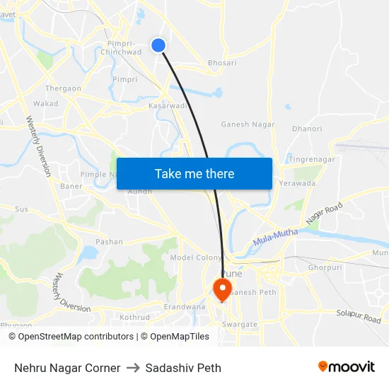 Nehru Nagar Corner to Sadashiv Peth map