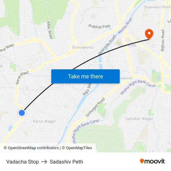 Vadacha Stop to Sadashiv Peth map