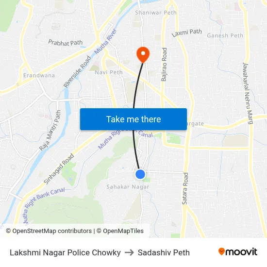 Lakshmi Nagar Police Chowky to Sadashiv Peth map