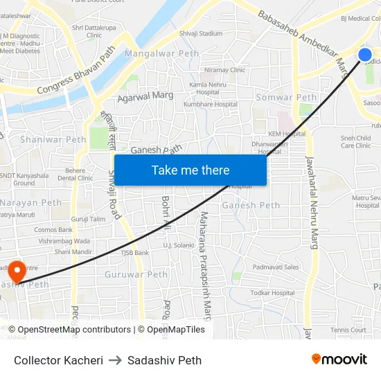 Collector Kacheri to Sadashiv Peth map