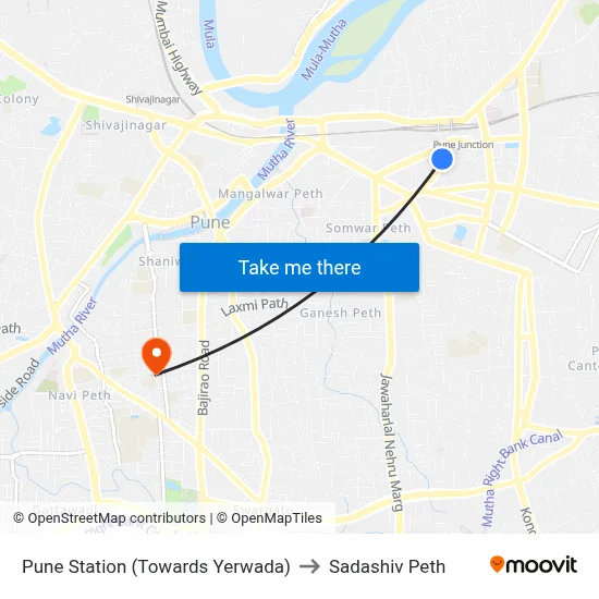 Pune Station (Towards Yerwada) to Sadashiv Peth map