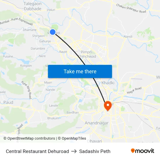 Central Restaurant Dehuroad to Sadashiv Peth map