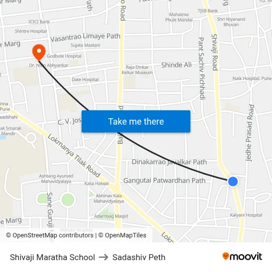 Shivaji Maratha School to Sadashiv Peth map