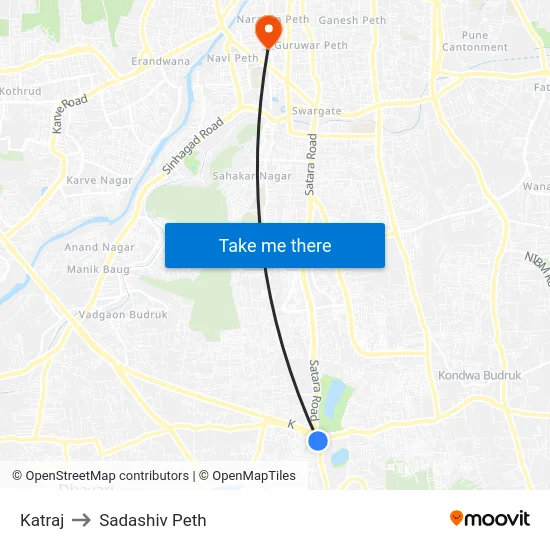 Katraj to Sadashiv Peth map