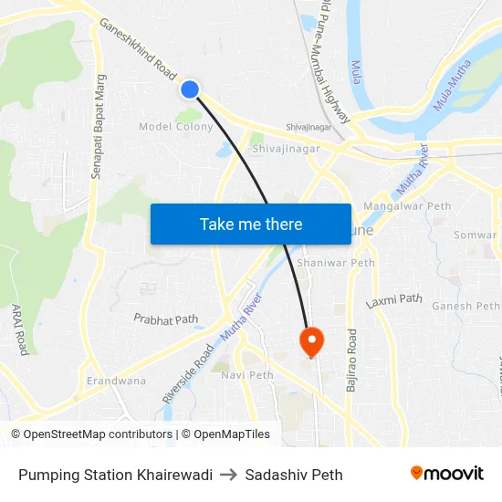 Pumping Station Khairewadi to Sadashiv Peth map