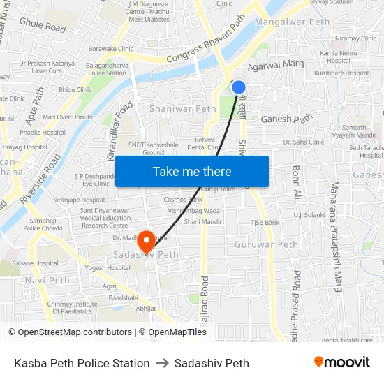 Kasba Peth Police Station to Sadashiv Peth map