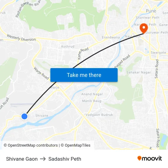 Shivane Gaon to Sadashiv Peth map