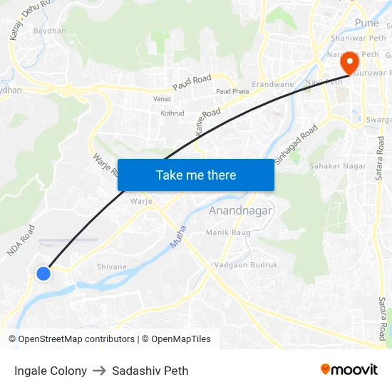Ingale Colony to Sadashiv Peth map