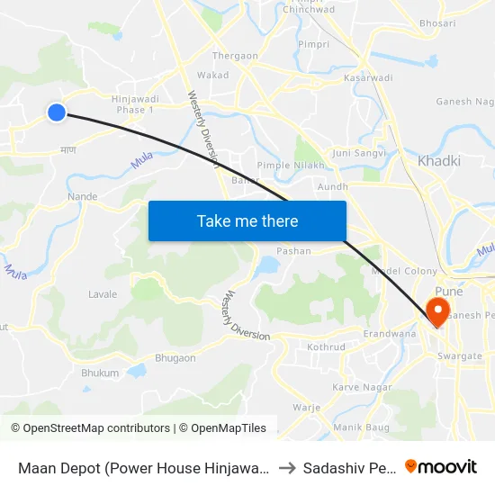Maan Depot (Power House Hinjawadi) to Sadashiv Peth map