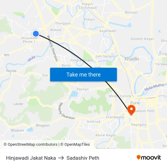 Hinjawadi Jakat Naka to Sadashiv Peth map