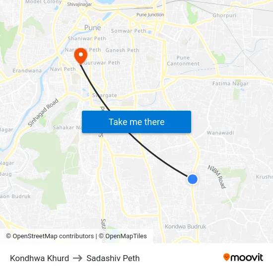 Kondhwa Khurd to Sadashiv Peth map