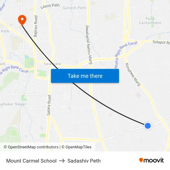 Mount Carmel High School to Sadashiv Peth map