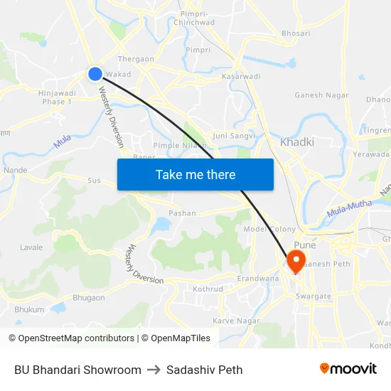 BU Bhandari Showroom to Sadashiv Peth map