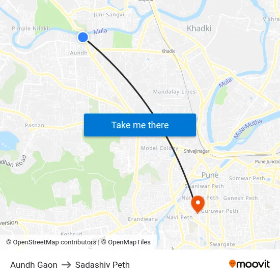 Aundh Gaon to Sadashiv Peth map