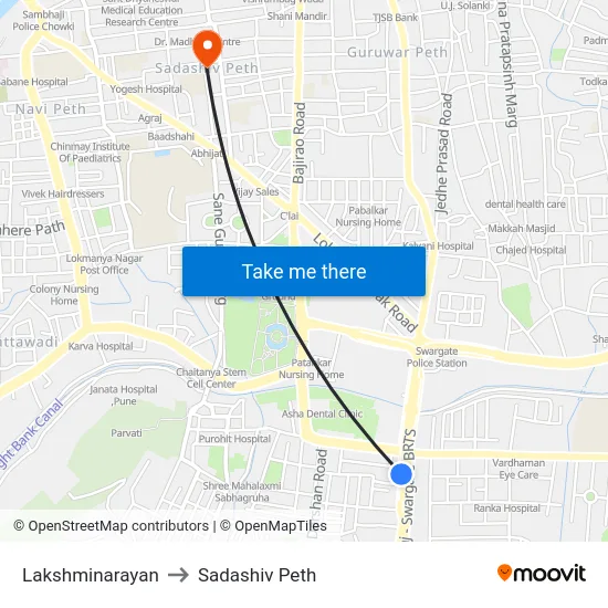 Lakshminarayan to Sadashiv Peth map