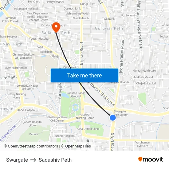 Swargate to Sadashiv Peth map